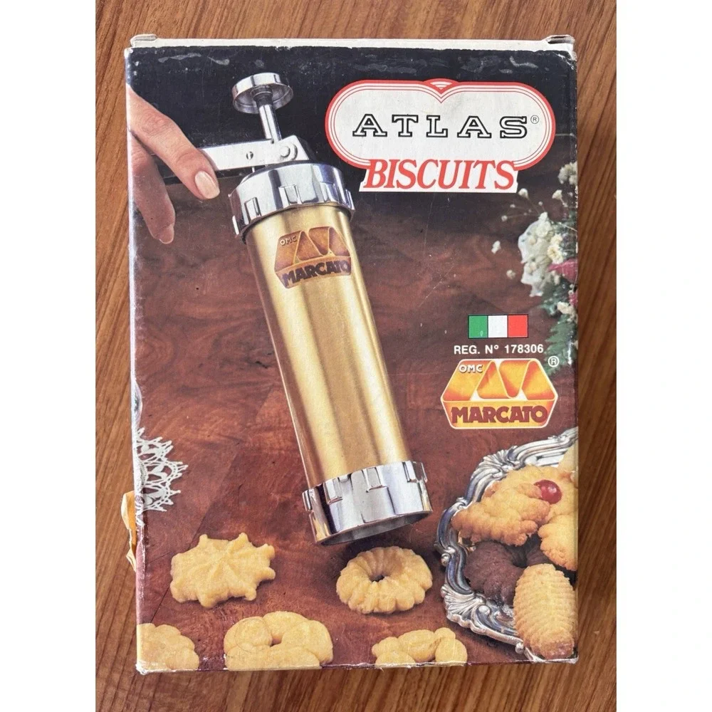 Vintage Marcato‎ Atlas Biscuit Maker Cookie Press w/28 Attachments NEW Italy